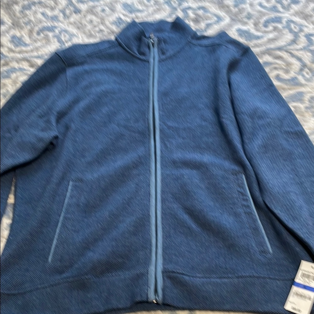 Tasso Elba Blue Zip Up Sweater with Textured Finish